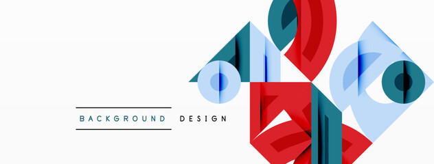 Poster - Abstract geometric shapes, red, teal, light blue. Minimalist design with text background design. Clean aesthetic, modern composition.