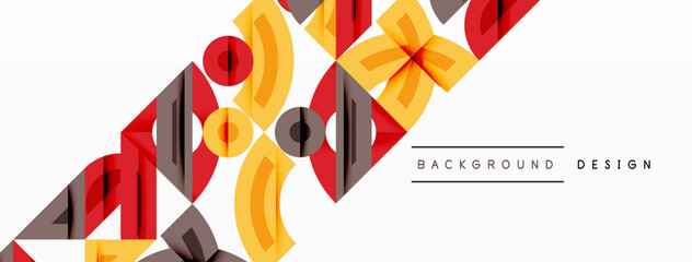 Poster - Abstract geometric shapes, warm colors dominate design. Modern pattern creates dynamic visual flow. Minimalist style, clean lines present.