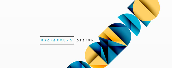 Poster - Abstract geometric shapes overlap, creating dynamic visual effect. White background emphasizes colorful design elements. Minimalist style.