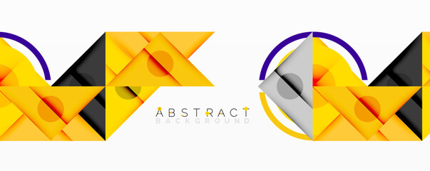 Poster - Geometric shapes, vibrant yellow, black, purple hues create modern abstract design. Minimalist style, clean lines, dynamic composition.