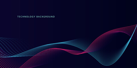 Wall Mural - abstract glowing wave lines on dark blue background. dynamic wave pattern. modern flowing wavy lines