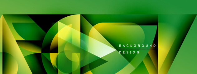 Aufkleber - Abstract green design features overlapping geometric shapes. Gradient colors create dynamic visual effect. Modern background suitable for presentations.