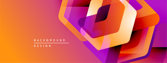 Poster - Abstract geometric shapes overlap, creating vibrant orange, purple gradient. Modern design element for backgrounds, banners.