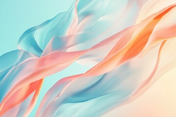 Poster - Abstract pastel-colored fabric flowing gently in the air, creating a dreamy and serene visual.