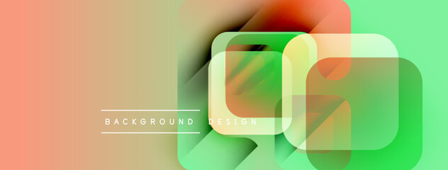 Aufkleber - Abstract geometric shapes overlap. Soft gradients create vibrant color transitions. Minimalist design with text elements present.