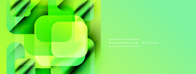 Poster - Abstract green design features overlapping squares, gradients, light effects. Modern background suitable for banners, presentations.