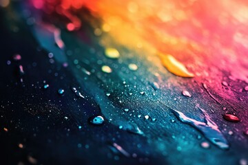 Poster - Vibrant water droplets on a colorful, dark surface create a mesmerizing abstract image.