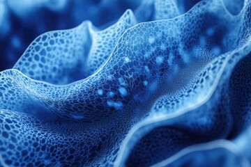 Poster - Abstract blue, wave-like, network structure with glowing nodes. Intricate and detailed 3D render.