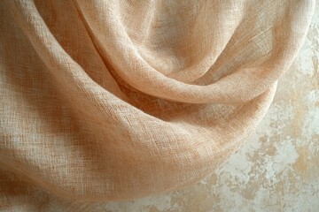 Aufkleber - Draped light peach linen fabric with a textured weave, showcasing its soft and flowing nature.