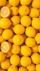 Wall Mural - A vibrant arrangement of plump, sun-ripened golden lemons, close-up. with white shades