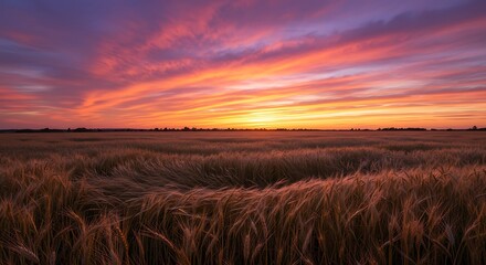 Wall Mural - wind blowing across wheat field at sunset
