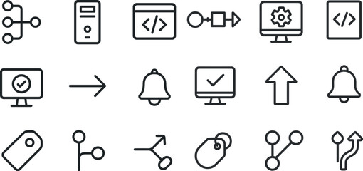 Simple technology and coding icons for design and development projects