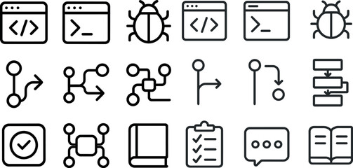 coding and programming icons for web and app development design
