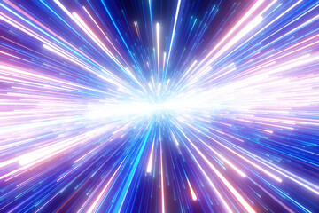 Wall Mural - bright radial light beams. abstract background in blue and orange neon glow color. light burst in un