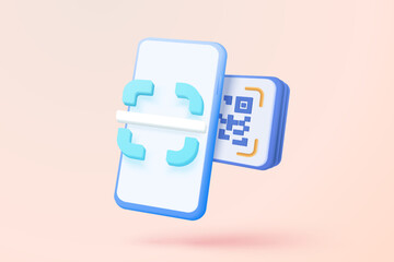 3d qr code icon scan for pay online shopping, shop special offer promotion on mobile phone cyberspace. Qr code buttons scan verification identity. 3d coding reading icon vector render illustration