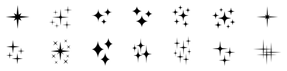 Wall Mural - shine icons set. star icons. twinkling stars. symbols of sparkle, glint, gleam, etc.