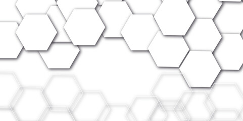 Wall Mural - abstract white and gray hexagon technology 3d lines background. abstract white and grey color hexago