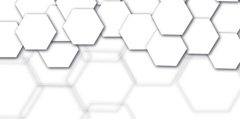 Wall Mural - abstract white and gray hexagon technology 3d lines background. abstract white and grey color hexago