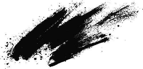 Aufkleber -  Abstract Black Brush Stroke on White Canvas. Abstract black in splash, paint, brush strokes, stain grunge isolated on white background,	
