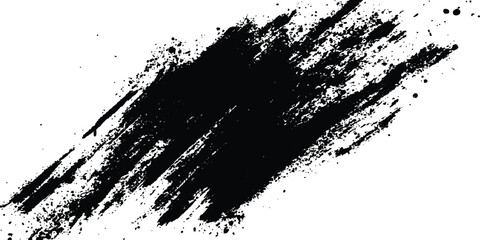 Aufkleber -  Abstract Black Brush Stroke on White Canvas. Abstract black in splash, paint, brush strokes, stain grunge isolated on white background,	
