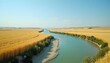 © Mas - Serene River Winding Through Golden Wheat Fields Under Clear Blue Sky