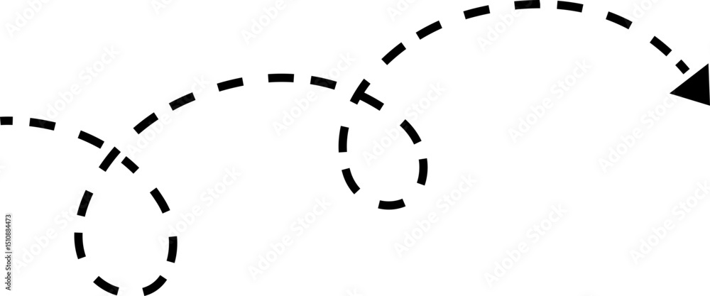 dot arrow icon. Hand drawn black dotted line doodle arrow, curve arrow ...
