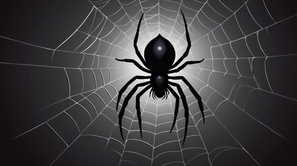 A lurking black widow spider silhouetted dramatically in its intricate web evoking fear and
