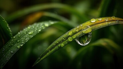 Wall Mural -   A close-up of a lush green plant, its leaves glistening with water droplets, set against the backdrop of another green plant