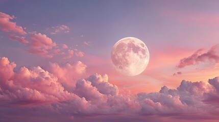 Wall Mural - a vibrant sky with a full moon and cloudy backdrop at night