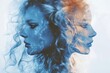 © Serhii - Stunning Dual-Tone Artistry: An Enigmatic Blend of a Calm and Fiery Blonde Woman with Curly Hair