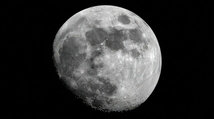 Wall Mural - a black-and-white photo of the moon from the ground, looking upward with a dark sky background
