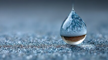 Wall Mural - a droplet of water resting atop a blue background with a brown substance inside