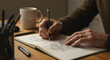 © Kroul - Person sketching in notebook while sitting at wooden table