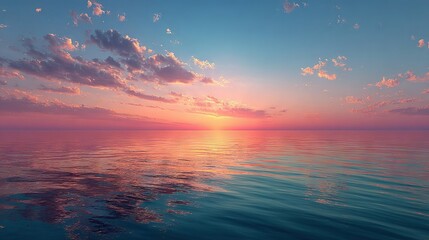 Wall Mural -   A vast expanse of water with the sun positioned at its center and cloud formations overhead