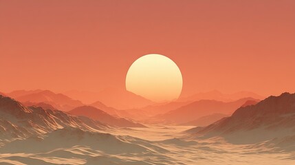 Wall Mural -   A photo of the sun emerging from behind mountains with snow on the landscape during winter