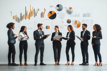 Poster - Crowd of diverse professionals standing in a line against a minimalist background representing unity and collaboration in a corporate setting