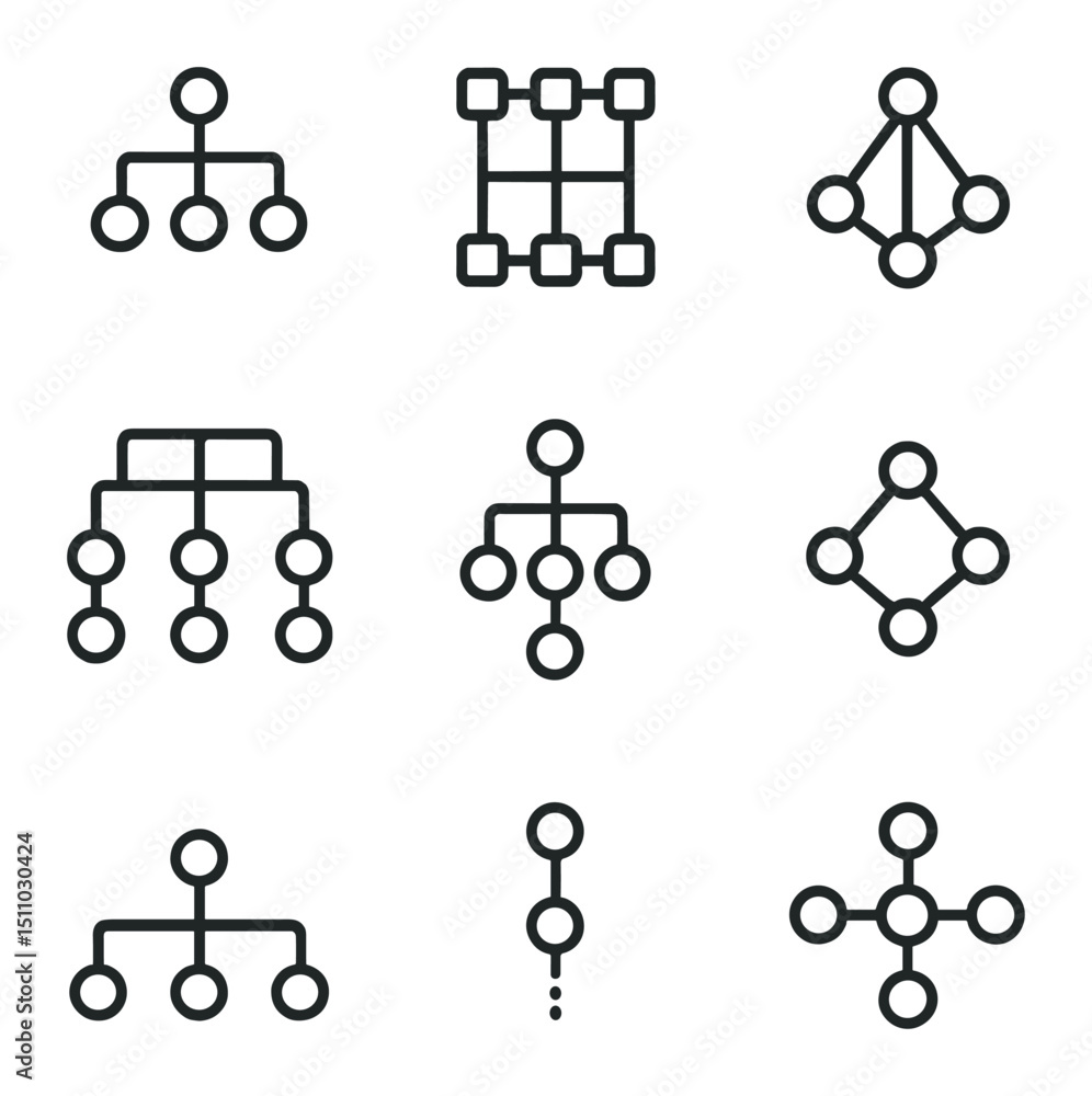 Organizational Structure Icons. Outline icon set of organizational ...
