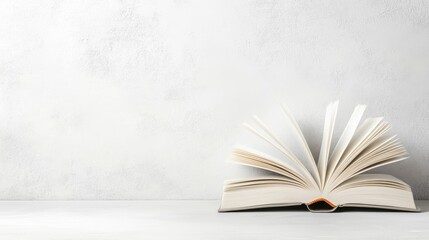 An open book lies on a smooth, textured surface, inviting readers into a world of imagination and knowledge under soft, diffused lighting that adds charm and allure.