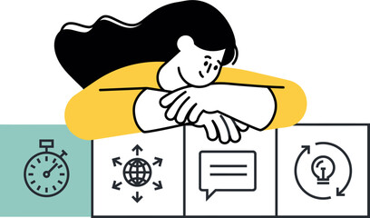 Cartoon character illustration timer message settings configuration process development design vector art illustration