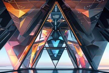 Unique Triangular Architecture with Multi-Layered Digital Elements and Geometric Design