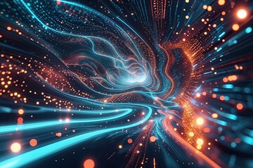 Wall Mural - futuristic technology abstract background with flowing digital waves and glowing particles