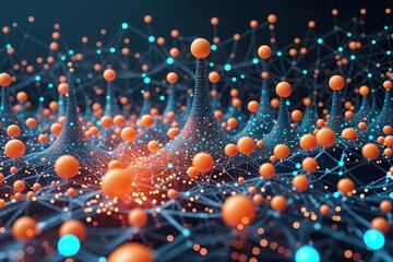 Wall Mural - abstract technology particles connected in digital mesh background