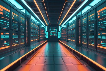 Vibrant Aqua and Tangerine Cyber Tech Background for Data Applications