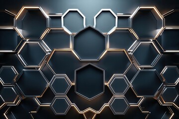 Wall Mural - shiny metallic hexagon pattern for contemporary technology background