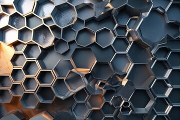 Wall Mural - hexagonal metallic background with light effects modern steel texture and abstract design