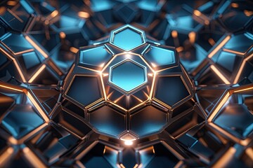 Wall Mural - glowing metallic hexagonal pattern for contemporary technology background
