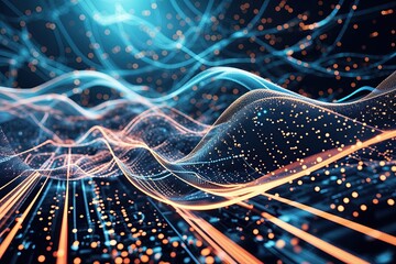 Wall Mural - digital mesh background with abstract technology lines and particles