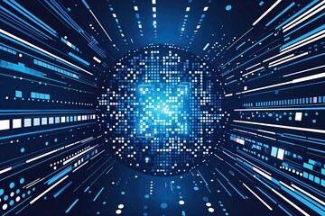 Wall Mural - blue digital technology background featuring dots and square patterns for modern design