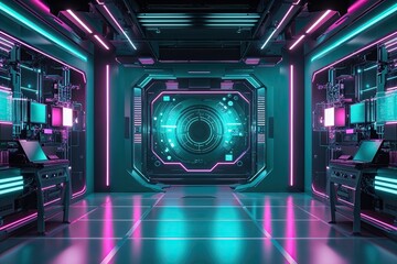 radiant teal and fuchsia cyber technology background design