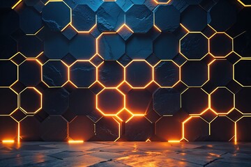 Wall Mural - glowing hexagon pattern abstract geometric texture design